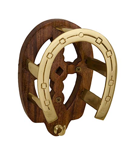 Tack Room Studio Brass Horseshoe Bridle Rack (Brass & Wood) - color: Brass & Wood