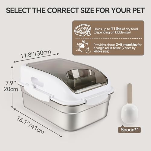 ALL FOR PAWS 304 Stainless Steel Dog Food Storage Container, Airtight Mouse Proof Storage Bin with Lid and Scoop, Pet Food Storage Container for Dog, Cat & Bird Seed, Up to 11 Lbs, Keep Food Fresh