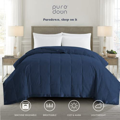 puredown® Blankets Queen Size - Soft Lightweight Down Blanket for All Seasons, Cozy Warm Luxury Bed Blanket with Satin Trim, Microfiber Cover, Navy Blue (90"X90") - color: 06 Navy Blue, size: Full/Queen