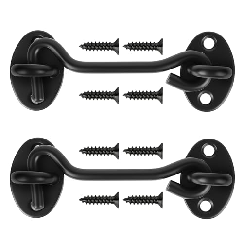 4" Black Stainless Steel Gate Latch, Barn Door Lock with Screws, Privacy Hook for Inside Door, Fence, Window, 2 PCS - color: Black, size: 4"-2PCS