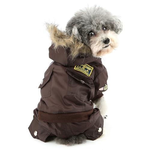 ZUNEA Dog Snowsuit Waterproof for Small Dogs Winter Puppy Coat, Brown, S - color: Brown, size: S