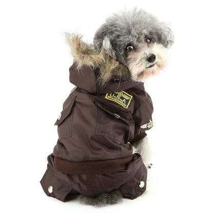 ZUNEA Padded Waterproof Small Dog Winter Jumpsuit Pet Puppy Jacket Coat Fleece Warm Snowsuit Airman Chihuahua Yorkie Outfits Clothes Apparel Brown M - color: Brown, size: M(Chest:14-15.5";Back:8.5-10")