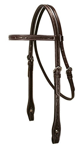 Tahoe Tack USA Leather Leaf Tooled Western Browband Headstall - color: Dark Oil