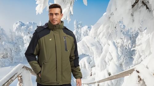 QPNGRP Mens Waterproof Ski Snowboard Jacket Winter Windproof Snow Coat - color: Army Black, size: Large