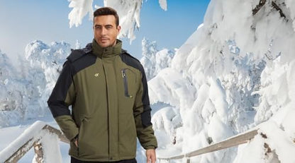 QPNGRP Mens Waterproof Ski Snowboard Jacket Winter Windproof Snow Coat - color: Army Black, size: Medium
