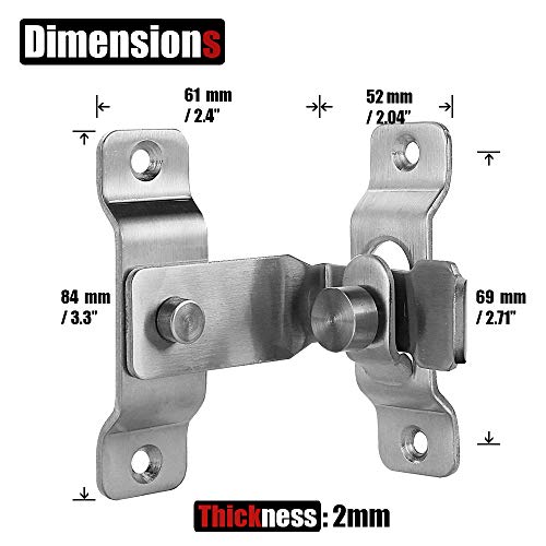 JQK Flip Door Latch, 90 Degree Heavy Duty Stainless Steel Bar Gate Latches Safety Door Lock, Brushed Finish, DL149-BN - color: Brushed