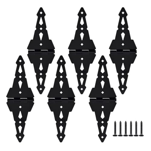 HOME MASTER HARDWARE 8" Heavy Duty Gate Hinges, 6 Pack Strap Hinges, Black | Decorative Door Hinges for Wooden Fences, Barn and Shef, Rotate 270 Degrees, 50LBS Capacity, Included Screws, Steel