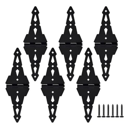 HOME MASTER HARDWARE 8" Heavy Duty Gate Hinges, 6 Pack Strap Hinges, Black | Decorative Door Hinges for Wooden Fences, Barn and Shef, Rotate 270 Degrees, 50LBS Capacity, Included Screws, Steel