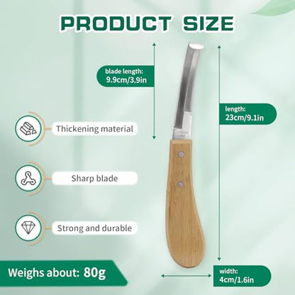 2PCS Stainless Steel Double Edged Hoof Knive with Wooden Handle, Stainless Steel Blade Suitable Hoof Knife for Horses The Toes of Horses, Cows, and Sheep, Repair Knives for Hoof Maintenance