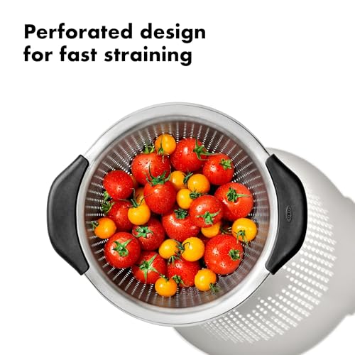 OXO Good Grips Strainer - 3 Qt Capacity, Stainless Steel | Colander, Nesting Design For Easy Storage, Non-Slip Handles, Drains Pasta And Vegetables, Dishwasher Safe - size: 3 Qt