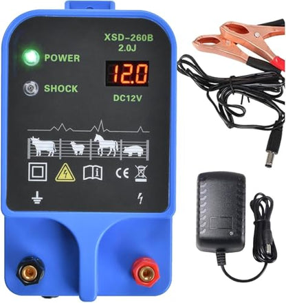 Electric Fence Charger 10km 2J High Power Pulse Electric Fencing Controller 10.5kv Portable Electric Fencer Kit For Garden Farm Poultry Livestock Goat Cattle Horse Deer Electric Netting Fencer Charger
