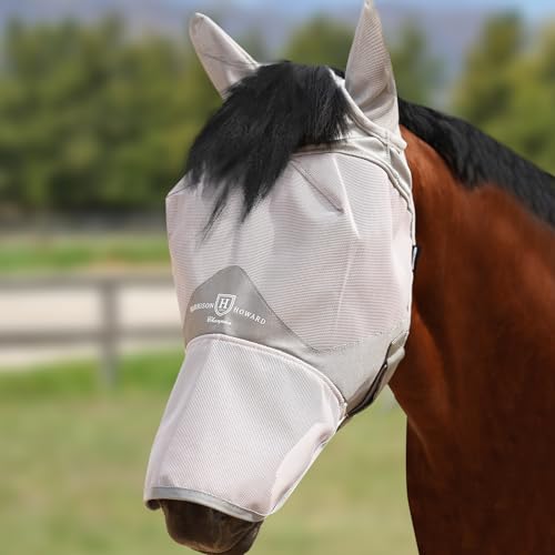 Harrison Howard Full Face Horse Fly Mask UV Protection and Breathable for Equine Use Comfortable Grey S - color: Grey, size: Small (Yearling)