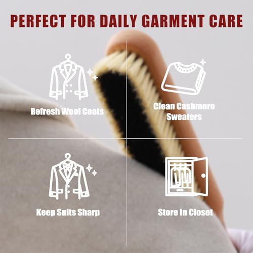 Lint Brushes for Clothes, 100% Natural Boar Bristle Clothes Brush for Cashmere & Wool, Cashmere Comb & Sweater Comb, Removes Fibres & Pet Hair, with Hanging Hole & Straps, Includes Cleaning Comb