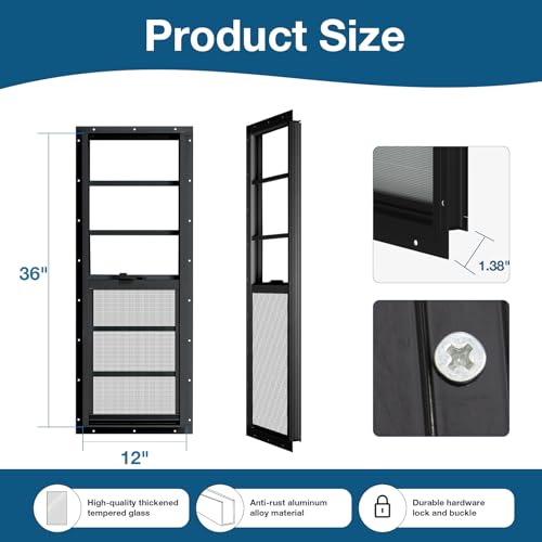 Yuzzy Shed Windows 2 Pack, 12"x36" Sliding Windows Transom Window with Tempered Glass and Removable Fiberglass Screen for Shed, Chicken Coop, Playhouse, Household, Garage, Barns (Black) - color: Black, size: 12"x36"