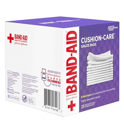 BAND-AID Brand Cushion-Care Gauze Pads, Medium Size, 3 in x 3 in, 25 Count | Absorbent Dressing Pads Non-Adhesive Comfortable Protection & Wound Care of Minor Cuts, Scrapes & Burns, For First Aid Kits - size: 3x3 Inch (Pack of 25)