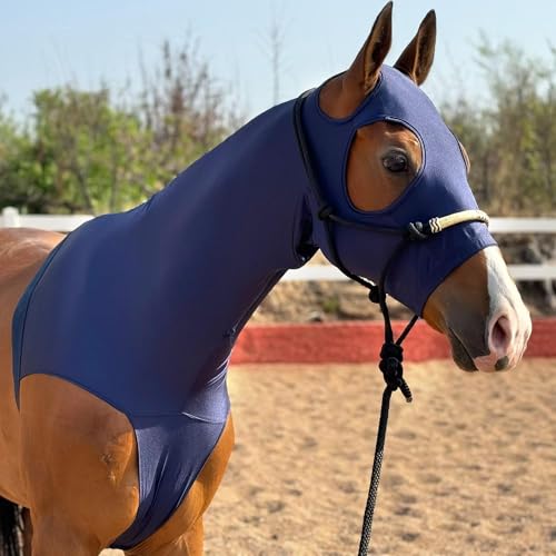 Horse Hood Slinky Lycra Zippered Mane Braid Shoulder Guard,1Piece (Navy Blue, Medium) - color: Navy Blue, size: Medium