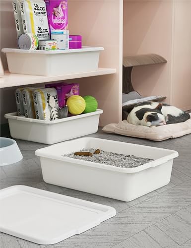 White 13 L Commercial Bus Tubs/Tote Box with Lid, 3-Pack Plastic Storage Wash Basin Tub - color: White, size: 13L-White with Lid