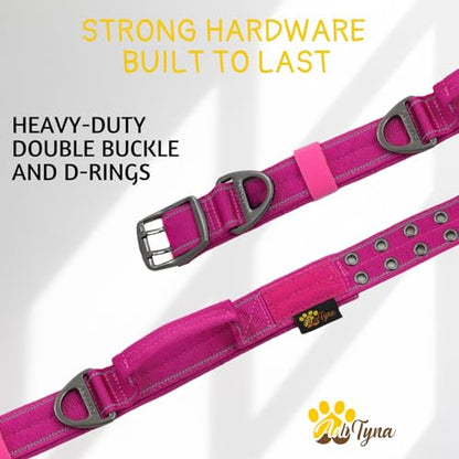 ADITYNA Heavy Duty Magenta Dog Collar for Medium Dogs with Traffic Handle - color: Magenta, size: Medium: Fit 15-19" Neck