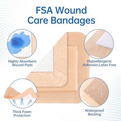 Niceful Silicone Foam Dressing 4"x4" 25 PCS for Bed Sores Post Surgery | 5-Layer Silicone Foam, High Absorbency, Waterproof Breathable, Sensitive Skin, Pressure Ulcers & Post-Op, 2.5"X2.5" Pad - size: 4"x4"(25 PCS)