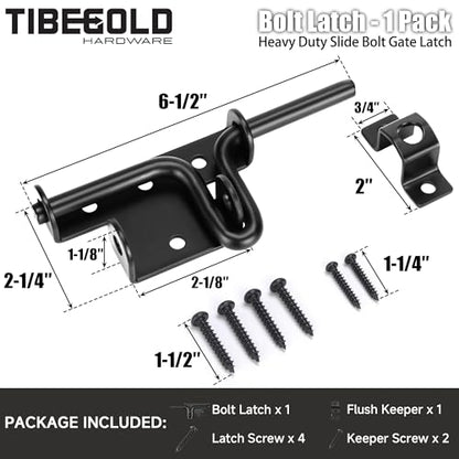 Slide Bolt Gate Latch with Padlock Hole, Heavy Duty Fence Sliding Bolt Gate Latch for Wooden Fence, Slide Latches Outdoor Doors for Wood Vinyl Fence Barn Shed, Black, 1 Pack