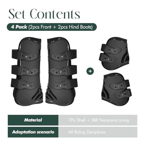 Tendon Boots for Horses, Set of 4, Shock-Absorbing Protective Horse Sport Boots for Jumping, Trail Riding & Equestrian Activities - size: Medium