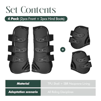 Tendon Boots for Horses, Set of 4, Shock-Absorbing Protective Horse Sport Boots for Jumping, Trail Riding & Equestrian Activities - size: Medium