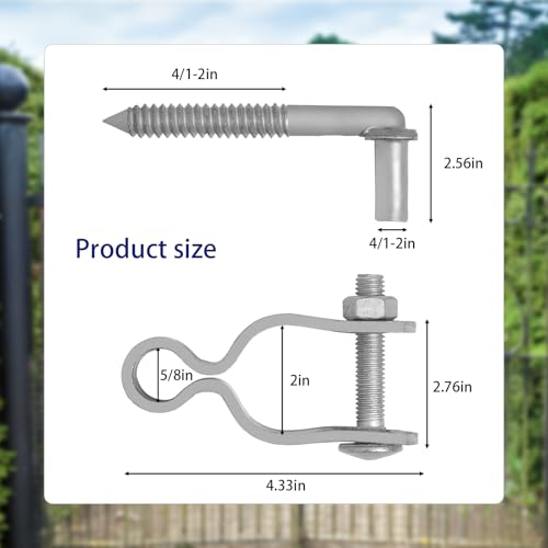 4 Pieces Heavy Duty Farm Gate Hinge Kit, Galvanized Steel Rustproof Hinges with 5/8 Inch Pins for Wood/Metal/Fence Gates, High Load Bearing Capacity
