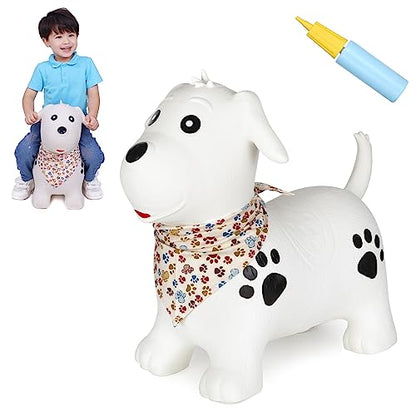 INPANY Bouncy Dog Hopper for Toddlers, Gifts Toy for Kid, Pump Included | Eco-Friendly PVC, Low Center Gravity, Cute Cartoon Design, Load 100 Lbs, Learn & Exercise & Active Fun, Gifts for 1-3 Kids - color: White Dog