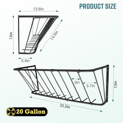 Wall Mount Steel Horse Hay Feeder Rack, 20 Gallon, 35.5 Inch Long | Heavy Duty Steel Wall Mounted Hay Feeder Rack, Goat Hay Feeder Suitable for Horses and Sheep, Perfect for Stable & Farm Use