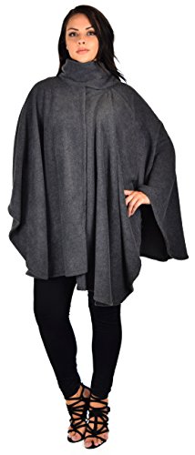 Dare2BStylish Women Poncho Style Fleece Cover Up with Muffler - color: Charcoal Gray