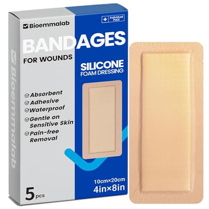 Large Waterproof Bandages 4x8 Silicone Foam Dressing Sensitive Skin, 5 PCS - style: 4"x8"(5PCS)