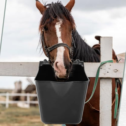 4 Pcs 15 Quart Plastic Hook Over Horse Feed Bucket for Stall Fence, Black - color: Black