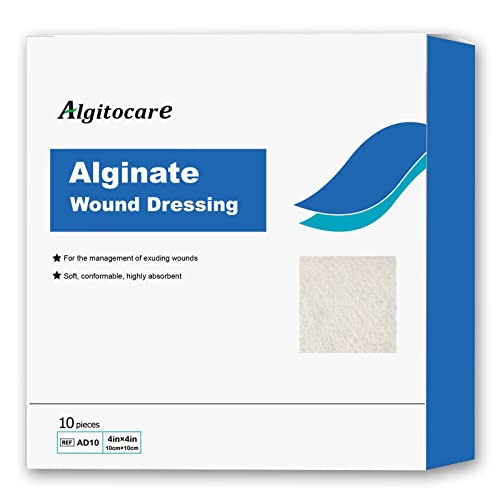 Calcium Alginate Wound Dressing - 4”x4” Patches, 10 Packs, Sterile Non-Adherent Pads for Wound Care, Highly Absorbent and Soft - size: 4"x4", style: Alginate