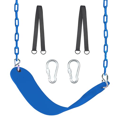 Swing Seat, 66" Heavy Duty Coated Iron Chain Sensory Swing, Therapy Swing Seat,Outdoor Playground Swing Set Accessories with Snap Hooks and Hanging Straps (Blue) - color: Blue