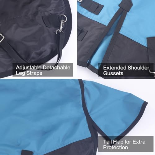 1200D Mini Horse/Pony Blanket 0g No-Fill Waterproof Turnout Sheet - color: Peacock Blue, size: 60"