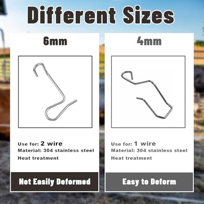 Fence Wire Tightener 1/4"20pcs Fence Wire Tightener Clips 6mm and 1PCS Tighteners Handle Fences Wires Tensioner Tool Bulk for Wires Fences Farm Garden Twisting Barbed Repair Tool