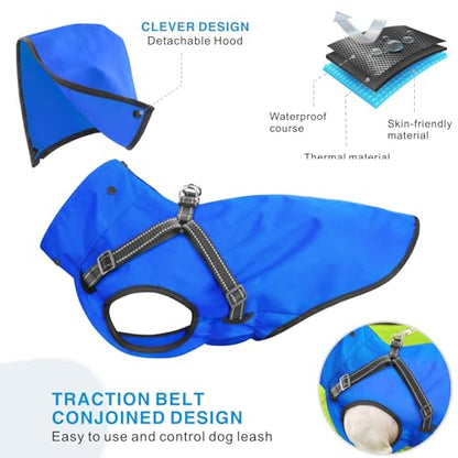 Dog Raincoat Waterproof Dog Hoodie Reflective Doggie Raincoat Hooded Adjustable Rain Jacket for Small Medium Large Dogs Puppies Doggie Black Red Yellow Green (Blue, S) - color: Blue, size: S