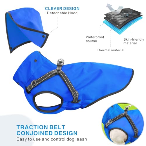 Dog Raincoat Waterproof Dog Hoodie Reflective Doggie Raincoat Hooded Adjustable Rain Jacket for Small Medium Large Dogs Puppies Doggie Black Red Yellow Green (Blue, XL) - color: Blue, size: XL
