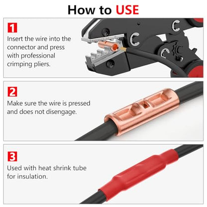 BAALA 115 PCS Non Insulated Butt Connectors Kit Pure Copper, 26-8 Gauge Butt Splice Connector Wire Connectors, Seamless Barrel Crimping Butt Terminals - color: Bare Copper
