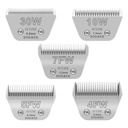 Dog Grooming Wide Blade Set,Compatible with Andis,Oster,Wahl KM10 Clipper - color: 30w/10w/7fw/5fw/4fw (5 Pack)