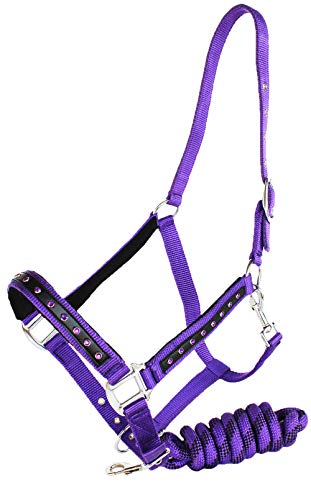 Nylon Horse Halter Nylon Padded Lead Rope Tack Purple Bling Rodeo 606162PR