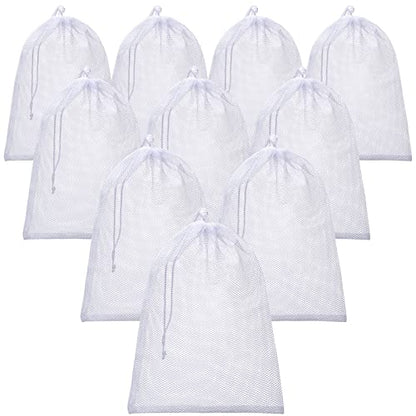 TecUnite 10 Pack Mesh Drawstring Bags for Laundry, 12 x 16 Inch, White - color: White, size: 12 x 16 Inch