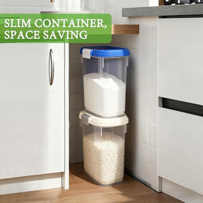 Large Rice Storage Container 15-20 Lbs, Tall Flour Container Dry Food Bin - color: Sapphire Blue