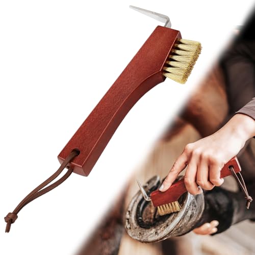 Shinylin Horse Hoof Pick with Brass Wire Brush and Wooden Grip