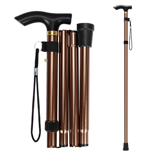 Walking Cane, Folding Cane for Man & Women, Portable Lightweight | 5-Level Adjustable Height, Collapsible Cane for Seniors Balancing Mobility Aid - color: Brown