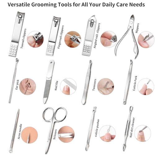 Manicure Set, Stainless Steel Nail Clipper Set with Luxurious Travel Case | 12-Piece Set with Thicker Steel, Precision-ground Cutting Edges, and Smooth-finished Tools for Clean, Precise Trimming. - color: Silver and Rose Gold