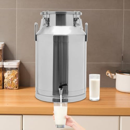 Milk Can with Spigot, 201 Stainless Steel Milk Dispenser Container Pail, 11Gal Stainless Steel Water Jug 40L Hanging Lid Bucket Drink Beverage Dispenser for Oil Tea Wine - size: 40L/10.57Gal
