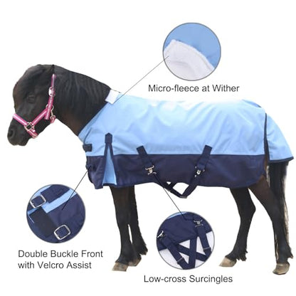 1200D Mini Horse/Pony Blanket 0g No-Fill Waterproof Turnout Sheet - color: Light Blue, size: 39"