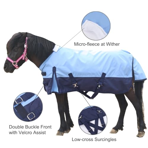 1200D Mini Horse/Pony Blanket 0g No-Fill Waterproof Turnout Sheet - color: Light Blue, size: 39"