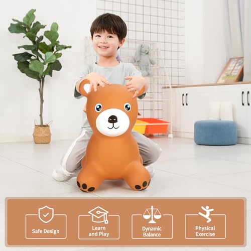 INPANY Bouncy Bear Hopper for Toddlers, Gifts Toy for Kid, Pump Included | Eco-Friendly PVC, Low Center Gravity, Cute Cartoon Design, Load 100 Lbs, Learn & Exercise & Active Fun, Gifts for 1-3 Kids - color: Brown Bear